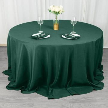 Experience Luxury with the Hunter Emerald Green Seamless Premium Polyester Round Tablecloth