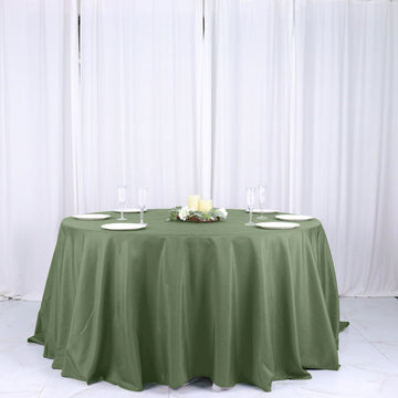 Elevate Your Event with the Olive Green Seamless Polyester Round Tablecloth 132''