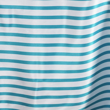 Unleash Your Creativity with the White/Turquoise Seamless Stripe Satin Rectangle Tablecloth