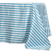 60 inch x126 inch White/Turquoise Striped Satin Tablecloth