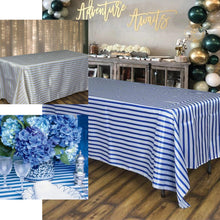 90x156" Stripe Satin Tablecloth - White/Turquoise