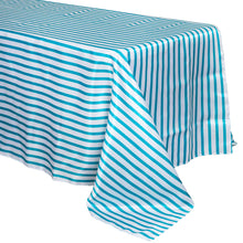 90 inch x132 inch White/Turquoise Stripe Satin Tablecloth