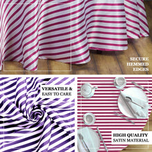 90" White/Purple Satin Stripe Round Tablecloth