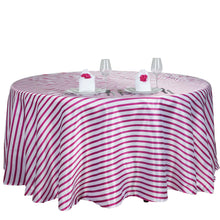 90" White/Fuchsia Satin Stripe Round Tablecloth