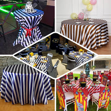 120 Inch Gold & White Round Tablecloth in Seamless Striped Satin 