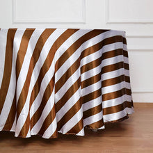 Gold & White 120 Inch Round Tablecloth Seamless Striped Satin Material