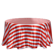 120" | 135 gsm | Red & White Stripe Premium Round Satin Tablecloth