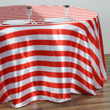 120" | 135 gsm | Red & White Stripe Premium Round Satin Tablecloth
