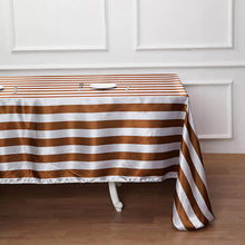 Seamless Stripe Satin Rectangle Tablecloth 90 Inch x 156 Inch in White & Gold Color