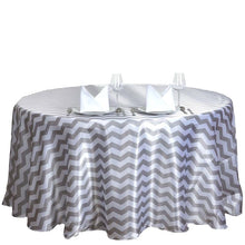 120" Chevron Satin Round Tablecloth - Silver / White