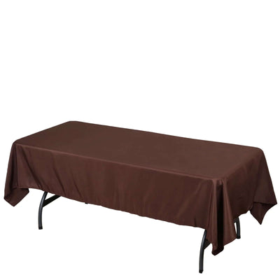 Brown tablecloth draped over a rectangular table