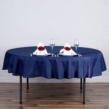 Navy Blue Polyester Linen Tablecloth 70 Inch Round