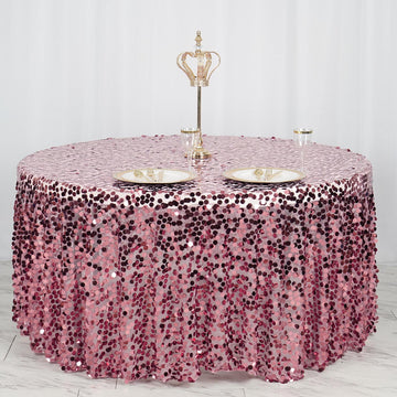 Add a Touch of Elegance with the Pink Seamless Big Payette Sequin Round Tablecloth