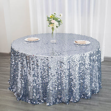 Enhance Your Event Decor with the Dusty Blue Seamless Big Payette Sequin Round Tablecloth