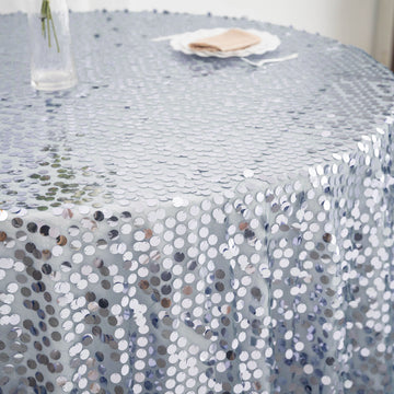 Dusty Blue Seamless Big Payette Sequin Round Tablecloth Premium Collection 120