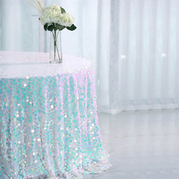 Make a Statement with the Iridescent Blue Seamless Big Payette Sequin Round Tablecloth