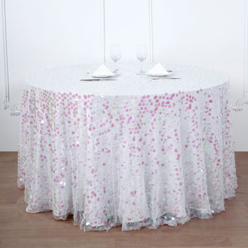 Iridescent Seamless Big Payette Sequin Round Tablecloth Premium Collection 120 - Add a Touch of Glamour to Your Event Decor