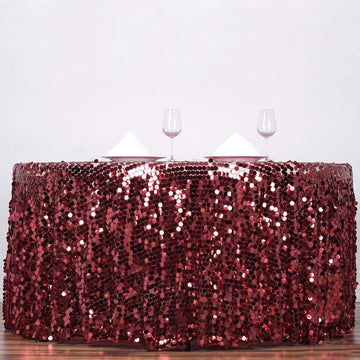 Add a Touch of Elegance with the Burgundy Seamless Big Payette Sequin Round Tablecloth
