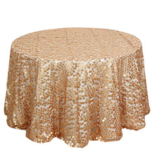 120 Inch Size Round Tablecloth Of Matte Champagne With Sequin On Mesh