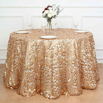 Add a Touch of Elegance with the Matte Champagne Seamless Big Payette Sequin Round Tablecloth