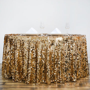 Add a Touch of Elegance with the Gold Seamless Big Payette Sequin Round Tablecloth