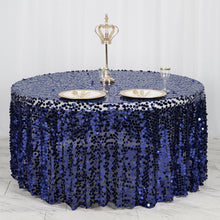 120" Big Payette Navy Blue Sequin Round Tablecloth Premium Collection