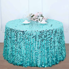 Round Tablecloth 120 Inch Turquoise Big Payette Sequins