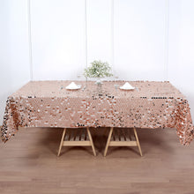 Big Payette Sequin Rectangle Tablecloth in Blush & Rose Gold 60 Inch x 102 Inch