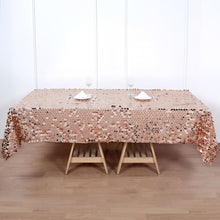 Blush & Rose Gold Color Big Payette Sequin Rectangle Tablecloth 60 Inch x 102 Inch
