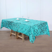 Big Payette Sequin Rectangle Tablecloth in Turquoise 60 Inch x 102 Inch
