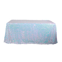 90 Inch x 132 Inch Rectangle Tablecloth Iridescent Blue Big Payette Sequin Premium