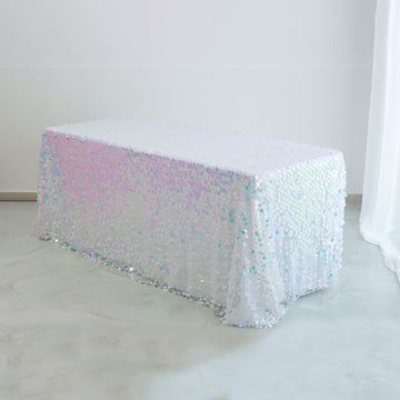 Iridescent Blue Seamless Big Payette Sequin Rectangle Tablecloth Premium Collection 90"x132"