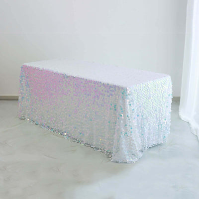 Sequin tablecloth with iridescent dots on a white background