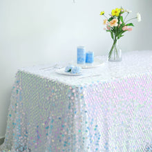 90 Inch x 132 Inch Rectangle Tablecloth Iridescent Blue Big Payette Sequin Premium