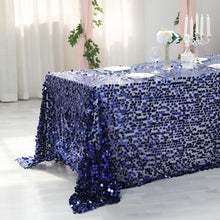 90 Inch x 132 Inch Rectangle Tablecloth Navy Blue Big Payette Sequin Fabric