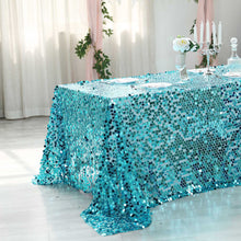 90 Inch x 132 Inch Turquoise Rectangle Tablecloth Big Payette Sequin Fabric