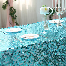 90 Inch x 132 Inch Rectangle Tablecloth Turquoise Big Payette Sequin Fabric