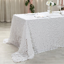 90 Inch x 132 Inch Rectangle White Big Payette Sequin Tablecloth