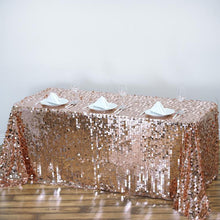 Blush Rose Gold 90 Inch x 156 Inch Big Payette Sequin Rectangle Tablecloth