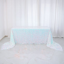 90 Inch x 156 Inch Rectangle Tablecloth In Iridescent Blue Premium Big Payette Sequin