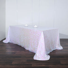Big Payette Sequin Rectangle Premium Tablecloth in Iridescent 90 Inch x 156 Inch