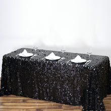 Premium Big Payette Sequin Rectangle Tablecloth In Black 90 Inch x 156 Inch