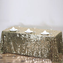 Premium Big Payette Sequin Rectangle Tablecloth In Champagne 90 Inch x 156 Inch