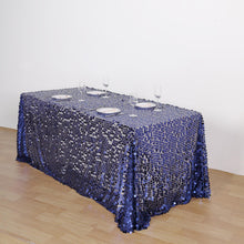 Navy Blue Rectangle Big Payette Sequin Premium Tablecloth 90 Inch x 156 Inch