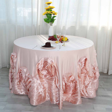 Blush Seamless Large Rosette Round Lamour Satin Tablecloth 120