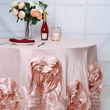Large Rosette Blush Rose Gold Lamour Satin 120 Inch Round Tablecloth