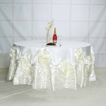 Round Ivory Large Rosette Lamour Satin Tablecloth 120 Inch