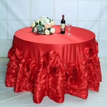 Round Red Large Rosette Lamour Satin Tablecloth 120 Inch