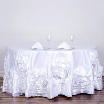 White Seamless Large Rosette Round Lamour Satin Tablecloth 120