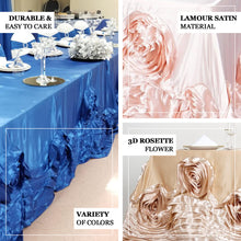 Navy Blue Large Rosette Lamour Satin Rectangular Tablecloth 90 Inch x 132 Inch  